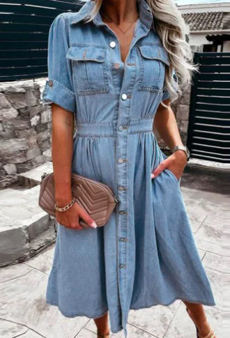 Kadınlar için Günlük Denim Elbise