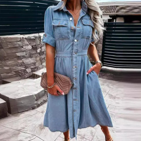 Kadınlar için Günlük Denim Elbise